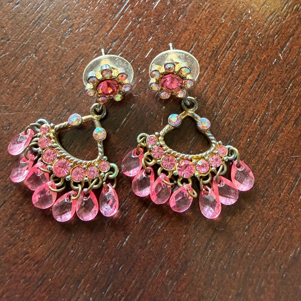 Pink Crystal Drop Chandelier Earrings